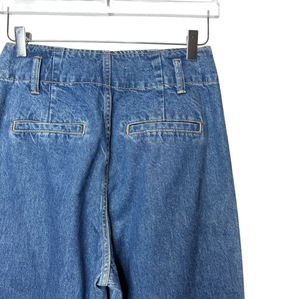 Happy x Nature Patchwork Plaid Pocket Wide Leg Jeans Boho Cottagecore Sz 4